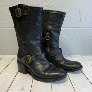 Fiorentini + Baker Black Leather Buckle Moto Biker Boots Women's 7/37 Italy